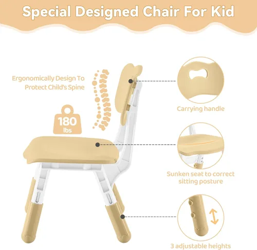 Miniatura 7 de GITAWUSA Juego de mesa y sillas de estudio para niños, juego de mesa y sillas para niños de 3 a 8 años, 31.5 pulgadas de largo x 23.6 pulgadas
