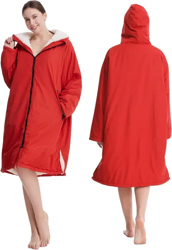 Miniatura 5 de Oksun Waterproof Swim Parka, Windproof Surf Poncho Warm Coat, Recycled Fabric Water Resistent Oversized Sherpa Lining Jacket