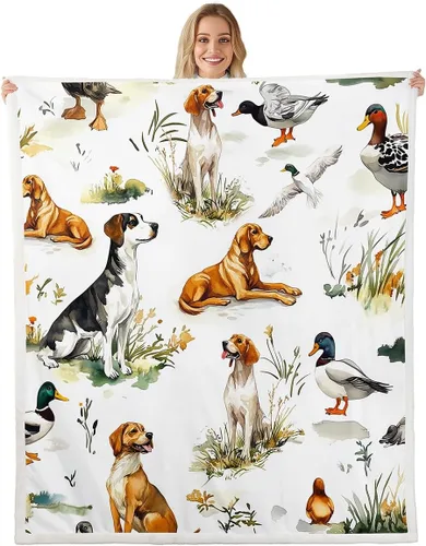 Miniatura 17 de Manta de cama Sherpa con diseño de perro de caza y aves silvestres, manta de franela de forro polar de 40 x 50 pulgadas para sofá, estilo granja