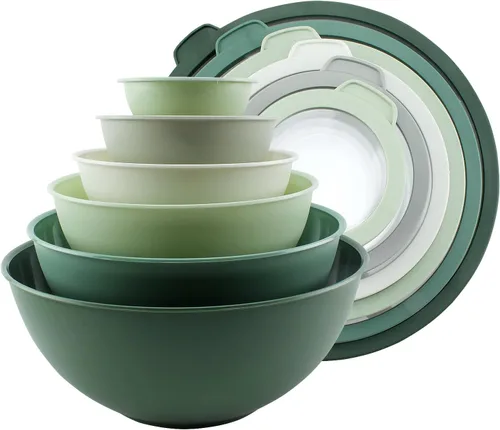 Miniatura 11 de COOK WITH COLOR - Tazones para mezclar anidables, juego de 12 tazones de plástico con tapas, aptos para microondas (menta degradada)