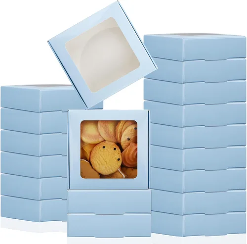 Miniatura 17 de Zonon 30 cajas de papel kraft con ventana de 4.13 x 4.13 x 1.18 pulgadas, embalaje de dulces, cajas de regalo pequeñas, soporte para jabón, mini