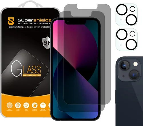 Supershieldz Paquete de 2 protectores de pantalla antiespía diseñados para iPhone 13 Mini (5.4 pulgadas) + lente de cámara [vidrio templado],