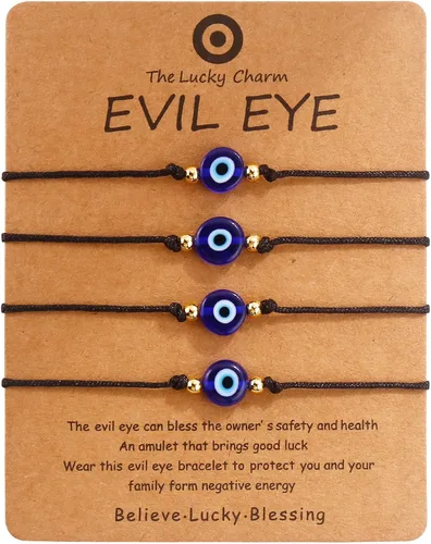 SUMMER LOVE Paquete de Pulseras de Mal de Ojo Juego de 4 Tobilleras Cordón Negro Rojo Protección de la Suerte Pulseras Ajustables Hechas a Mano para