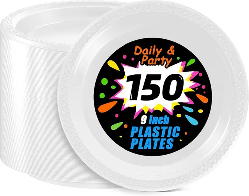 Miniatura 12 de WELLIFE Platos de postre negros de 7 pulgadas, 150 unidades, platos de postre de plástico desechables para fiestas, pasteles, aperitivos, ensaladas