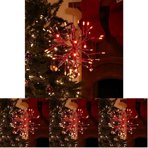 Miniatura 7 de Alpine Corporation Adorno de copo de nieve colgante en 3D de ramita de Navidad para interiores de 10 pulgadas de alto, con luces LED, rojo, Rojo