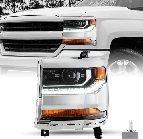 Miniatura 18 de JSBOYAT HID/Xenon para Chevy Silverado 1500 2016-2019 Conjunto de Faros Delanteros de Repuesto Proyector LED DRL Estilo OE de Fábrica Par Juego