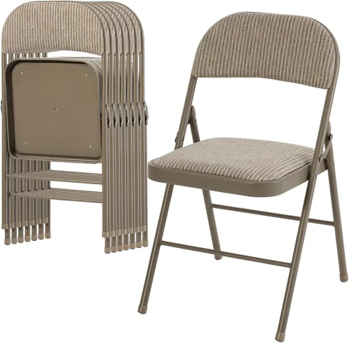 Miniatura 34 de DUMOS Paquete de 12 sillas plegables acolchadas de cuero, asiento comercial apilable portátil para interiores y exteriores con marco de acero, Caqui