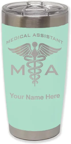 Miniatura 73 de LaserGram Taza aislada al vacío de 20 onzas, asistente médico MA, grabado personalizado incluido (rosa)