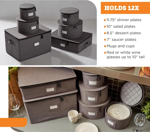 Miniatura 3 de storageLAB Contenedores de almacenamiento de China, carcasa rígida con divisores de fieltro para placas de carga y platos, ideal para organización
