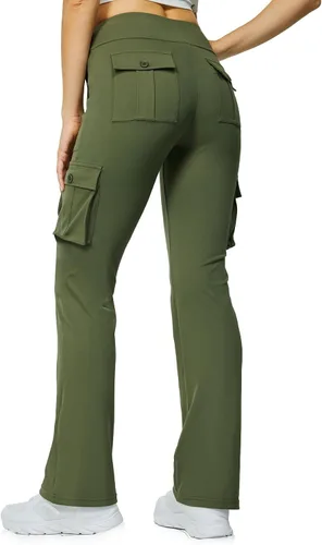 Miniatura 2 de Leggings acampanados de yoga para mujer, cintura alta, pantalones casuales de yoga, leggings de entrenamiento, con 6 bolsillos, pantalones de yoga