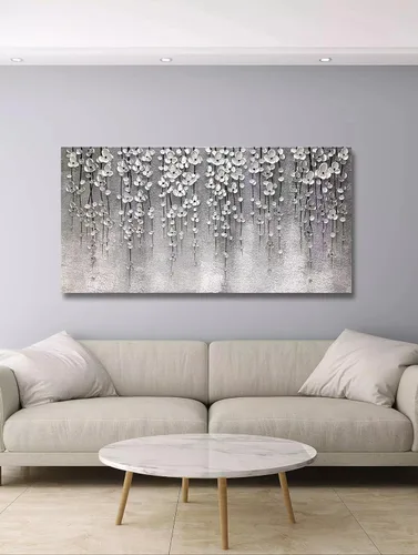 Miniatura 5 de Yika Art Pinturas 3D de 24 x 48 pulgadas, pintura al óleo abstracta moderna pintada a mano sobre lienzo, obra de arte abstracta para decoración