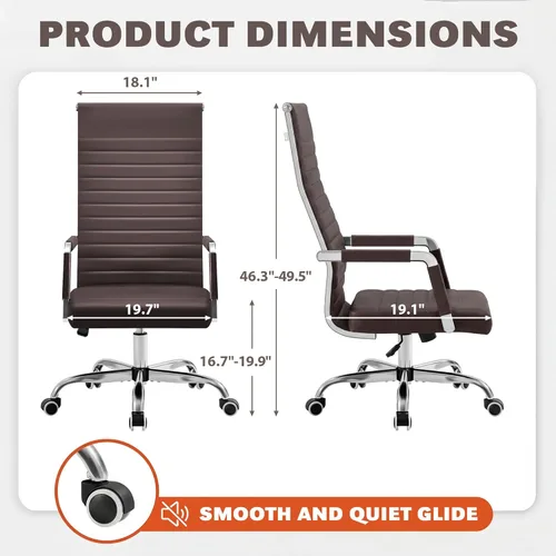 Miniatura 3 de Furmax Silla de oficina acanalada, respaldo alto, silla ejecutiva de conferencias ejecutiva, silla giratoria ajustable con brazos