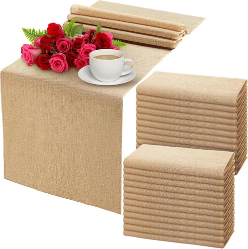 Chumia 24 caminos de mesa de arpillera de 12 x 43 pulgadas, ropa de cama rústica de yute caqui para mesa auxiliar pequeña, cómoda, recepción de