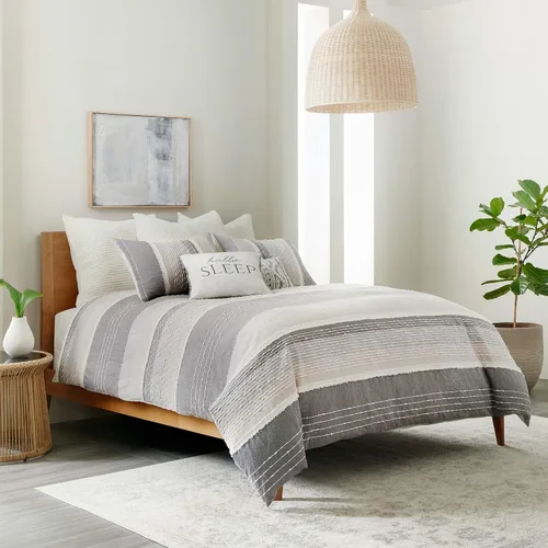Miniatura 3 de Levtex Home - Juego de edredón Santander - Edredón individual + una funda de almohada estándar - Gris, beige, blanco - Jacquard - Edredón