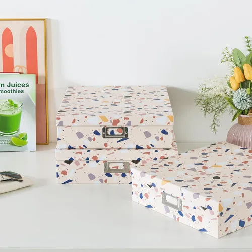 Miniatura 5 de Soul & Lane Cajas de almacenamiento decorativas de cartón con tapas para decoración del hogar, juego de 3 cajas de almacenamiento de fotos anidables