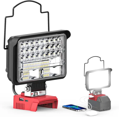 Ecarke Luz de trabajo LED compatible con batería Milwaukee18V, luces de trabajo inalámbricas de 128 W, 12800 lm de luz de batería de linterna con