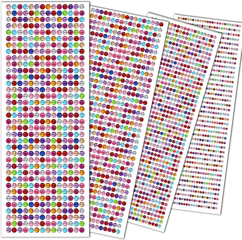 Miniatura 21 de 3090 unidades, 4 hojas de pegatinas de diamantes de imitación, autoadhesivas, de 3/4/5/6 mm, piedras preciosas de fibras acrílicas