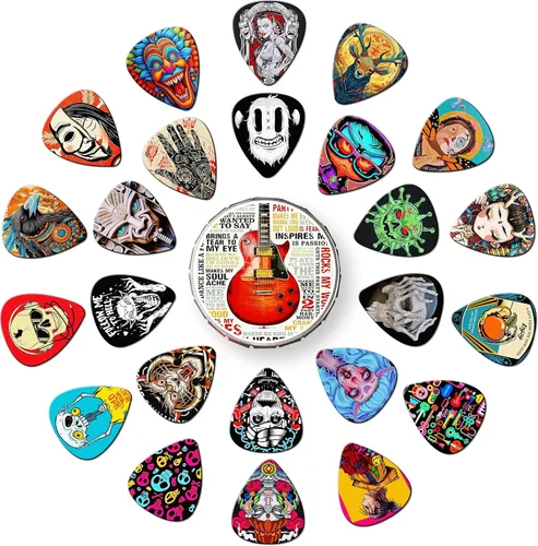Miniatura 10 de 24 piezas de púas de guitarra 4 espesores de púas de guitarra delgadas, medianas, pesadas, púas de guitarra 0.46 0.71 0.96 1.20 mm, regalo único
