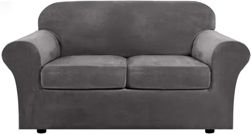 Miniatura 23 de cjc Fundas elásticas para sofá de terciopelo de fácil ajuste con funda de cojín (gris, sillon)
