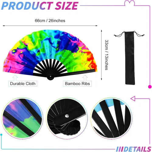 Miniatura 7 de Qunclay - Ventilador de mano plegable grande brillante para festivales de baile en línea, 12 piezas, ventilador de mano chino japonés Clack