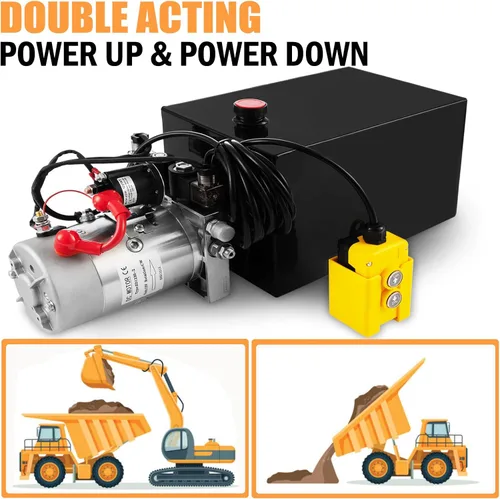 Miniatura 5 de TOPDEEP Unidad de potencia hidráulica Remolque de descarga de doble efecto de 8 cuartos de galón Bomba hidráulica DC 12V, bomba hidráulica Depósito