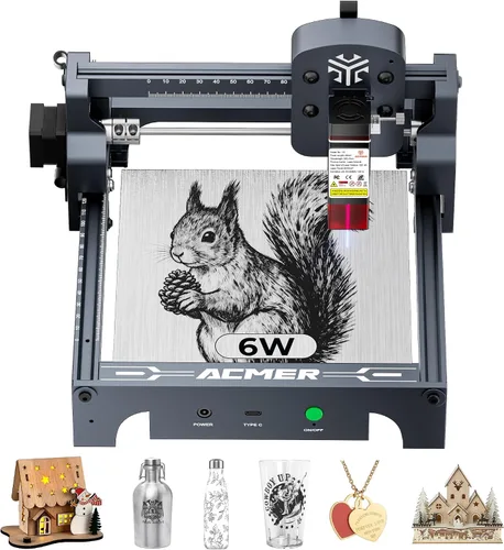 Miniatura 9 de ACMER S1 Grabador láser de 2500mW, máquina compacta de grabado y corte de escritorio para manualidades DIY, pequeñas empresas y creadores, área