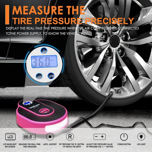 Miniatura 2 de THINKWORK Kit de Emergencia para Automóvil para Regalos de Adolescentes y Damas, Kit de Asistencia en Carretera de Emergencia Rosa con Compresor