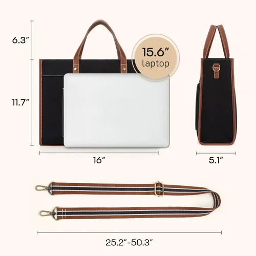 Miniatura 6 de Missnine Bolsa de mano para laptop de 15.6 pulgadas, bolsa de hombro para laptop de lona, bolsas de trabajo, cartera de mano informal, maletín