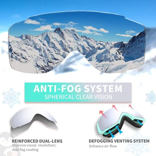 Miniatura 4 de Freela Gafas de esquí y snowboard para niños pequeños (3-14) jóvenes anti niebla anti UV gafas niñas niños equipo de esquí de nieve Lente plateada B