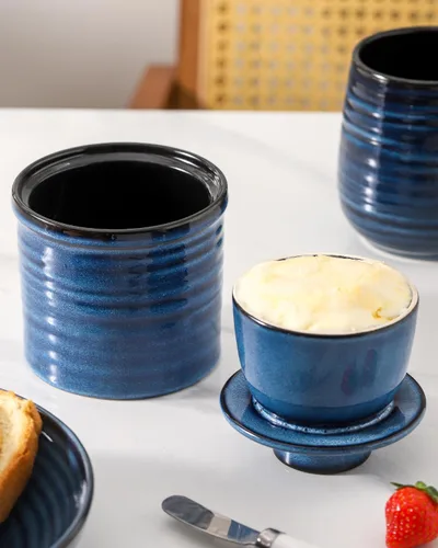 Miniatura 7 de Plato de Mantequilla de Cerámica, Plato de Mantequilla con Tapa, Recipiente de Mantequilla de Cerámica para Encimera, Mantequilla Francesa