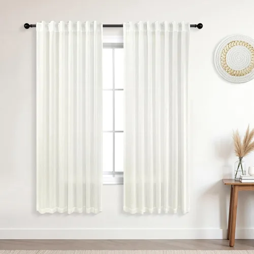 Miniatura 46 de KOUFALL Cortinas de lino azul marino de 84 pulgadas de largo, cortinas transparentes azul oscuro para sala de estar y dormitorio, medianoche