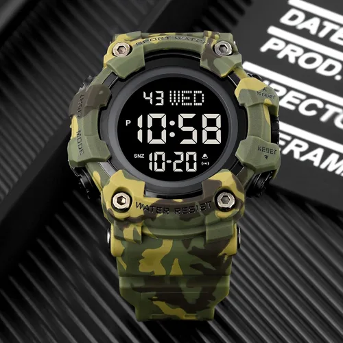 Miniatura 3 de Fanmis Reloj digital digital multifunción para hombre, electrónico, impermeable, con alarma, reloj deportivo de cuarzo, Azul Patchwork
