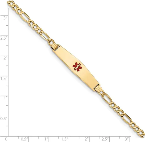 Miniatura 3 de FB Jewels - Pulsera de identificación de oro amarillo de 14 quilates con forma de diamante suave esmalte rojo