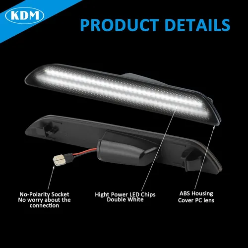 Miniatura 3 de KDM Reflectores LED de marcador lateral para guardabarros, luces de doble fila, compatible con Ford Mustang 2015-2022, ensamblaje de lámpara