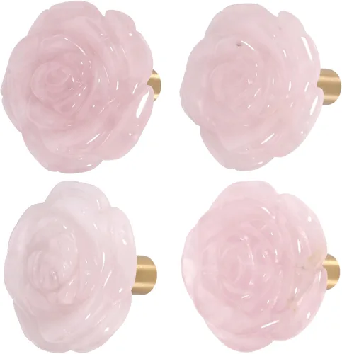 Miniatura 10 de Rockcloud Paquete de 4 pomos de cristal rosa para cajones, tiradores de armario, pomos de flores, herrajes para muebles, obsidiana negra