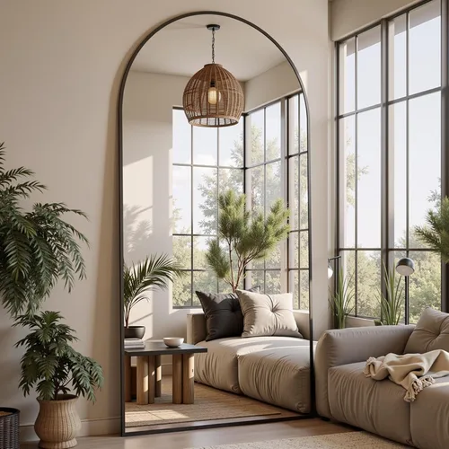 Miniatura 16 de Espejo de pie de 78 x 38 pulgadas, espejo grande arqueado con soporte, para dormitorio o tocador, espejo de cuerpo completo para colocar de pie