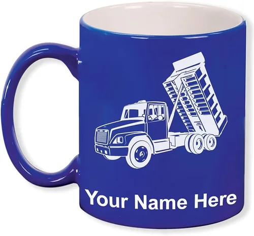 Miniatura 9 de LaserGram Taza de café redonda de cerámica de 11 onzas, camión volquete, grabado personalizado incluido (negro)