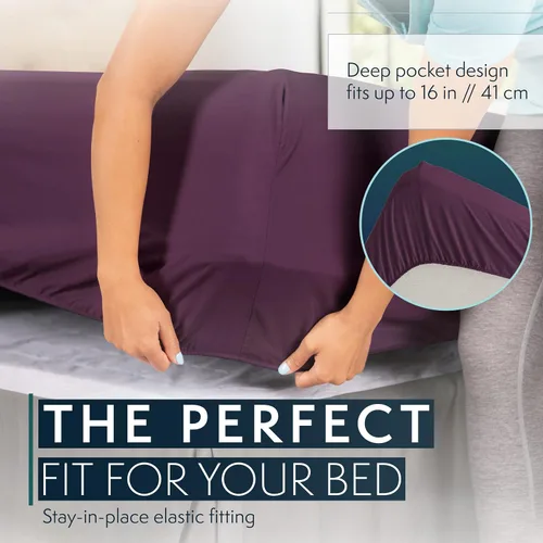 Miniatura 7 de HC COLLECTION Juego de sábanas para cama individual con 1 funda de almohada, sábanas de microfibra cepillada de 1800 hilos Hotel Luxury Platinum