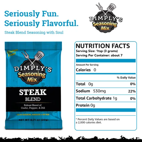Miniatura 3 de Dimply's Mezcla de condimentos para bistec, adobo y frotado en seco, perfecta para carne, pollo, carne, verduras, tofu, sin gluten, sin conservantes