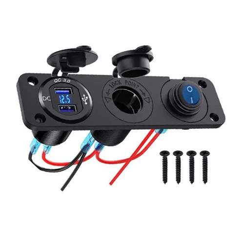 Miniatura 3 de Panel de enchufe USB QC3.0 dual para automóvil, impermeable, 12 V, adaptador de toma de corriente y interruptor de palanca de encendido y apagado