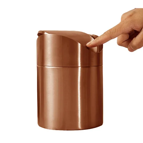 Miniatura 4 de Mini basurero, pequeño cubo de basura de escritorio con tapa giratoria, de acero inoxidable, para encimera de baño, cubos de basura de cocina