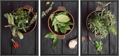Miniatura 164 de wall26 Lienzo enmarcado para pared, juego de arte de hierbas, verduras y condimentos en madera, alimentos, fotografía cultural, realismo, paisaje