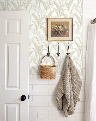 Miniatura 2 de Heroad Papel tapiz autoadhesivo para despegar y pegar, papel de contacto bohemio, moderno, neutro, hojas beige, extraíble, para armarios