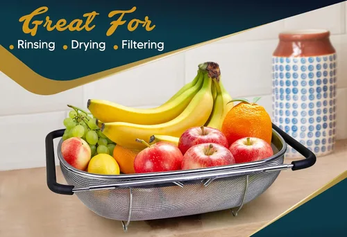 Miniatura 4 de Colador sobre el fregadero para cocina, cesta coladora sobre el fregadero de 6 cuartos de galón con asas ergonómicas extensibles y pies de apoyo
