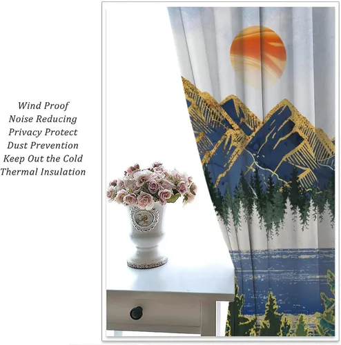 Miniatura 5 de Cortinas opacas con bolsillo para cortinero de montaña forestal, para sala de estar, oscurecimiento de la habitación, estilo japonés, paisaje