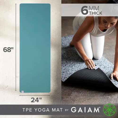 Miniatura 5 de Gaiam Tapete de yoga TPE — 0.236 in de grosor, superficie antideslizante de doble textura, resistente al sudor y respetuoso con el medio ambiente