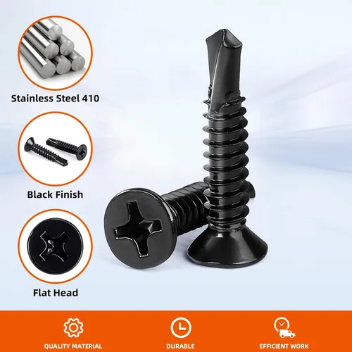 Miniatura 4 de Tornillos autorroscantes de cabeza plana #8 x 1-1/2" Tornillos de chapa metálica, acero inoxidable 410, acabado negro, 100