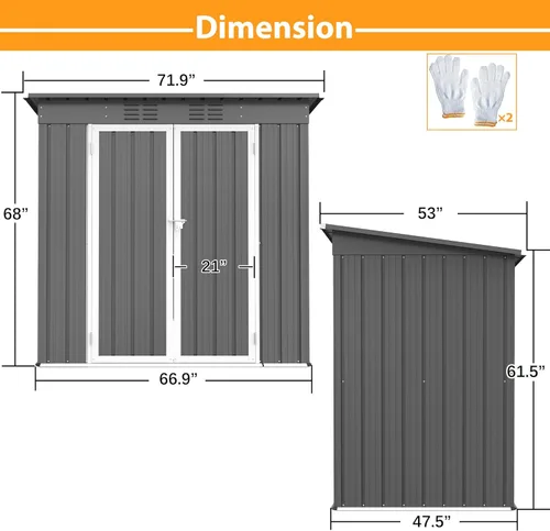 Miniatura 3 de Thanaddo Cobertizo de almacenamiento de metal para exteriores de 4x6 pies, cobertizo de herramientas de acero para utilidades con puertas dobles