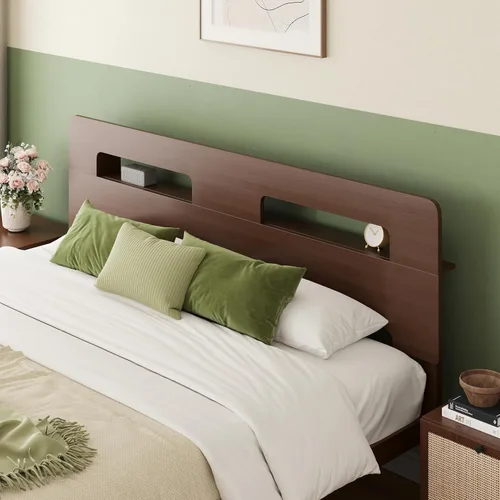Miniatura 17 de ZIYOO Marco de cama de madera de bambú maciza tamaño individual con cabecera de almacenamiento, marco de cama plataforma de 14 pulgadas