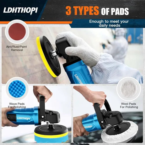 Miniatura 5 de LDHTHOPI Pulidora de amortiguador, pulidora giratoria de 1800W de 6 pulgadas/7 pulgadas, pulidora de cera con 750-3100RPM, amortiguadores